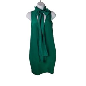 Dolly Pearl green silk sleeveless neck tie couture dress